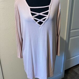 Pink Blush Crisscross neckline long sleeve Tunic